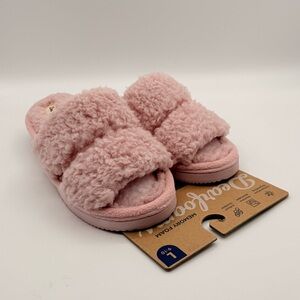 Dearfoams Pink Cozy Faux Sherpa Slide Slipper Open Toe Slide Comfort Multi Size